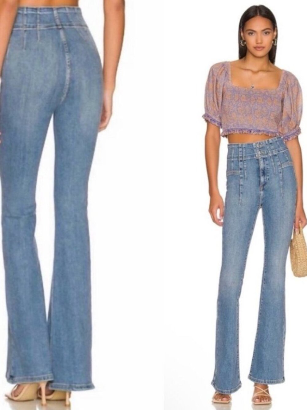 FREE PEOPLE WE THE FREE Jayde Flare Jeans in It Light Blue Size 27 Boho Retro